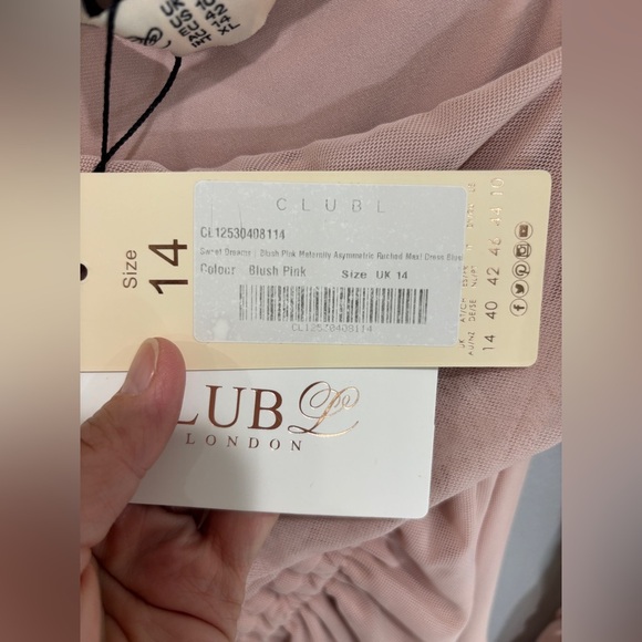 NEW! CLUB L LONDON Blush Pink Maternity Asymmetric Ruched Maxi Dress US 10/UK 14 - Picture 11 of 15